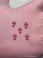 Hot pink chrome heart charms (5pc)